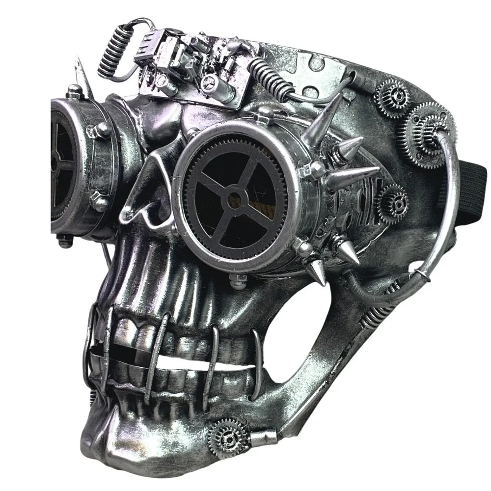 KBW Steampunk Skull Mask Goggles Spikes Silver Halloween Costume Prop Cosplay